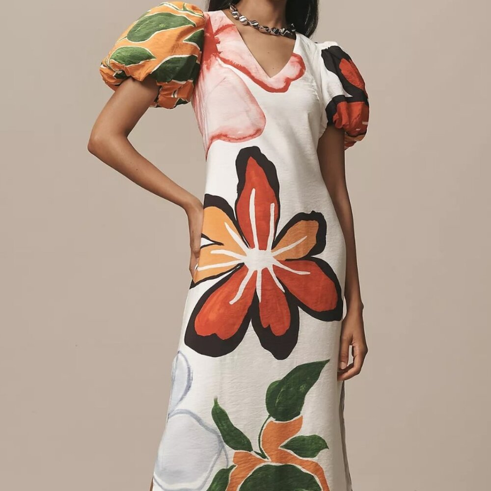 Anthropologie Puff Sleeve Floral Maxi Dress